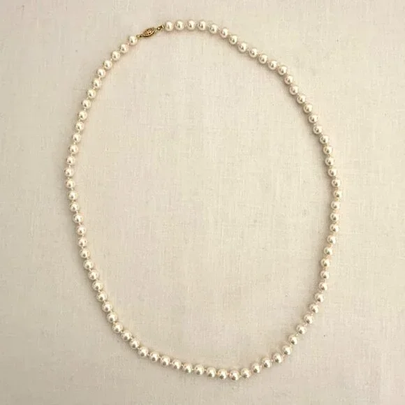 Vintage 1980s Hand Knotted Faux Pearl Necklace Set 14K GF Clasp 30in - Picture 10 of 16